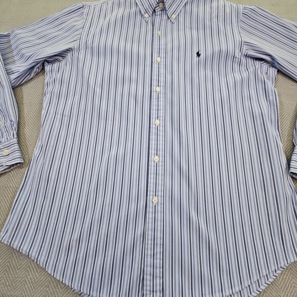 Ralph Lauren Men's Custom Fit Shirt Large Blue White Stripes Old Money Preppy - Picture 4 of 16